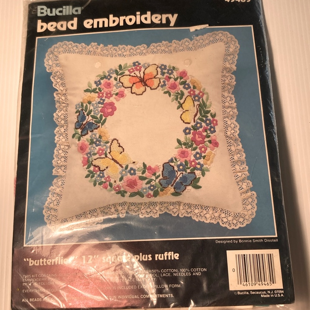 Bucilla bead embroidery pillow 12” 49465 G1